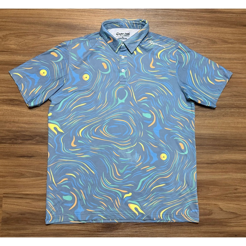 TaylorMade by Ashworth Mens Blue Starry Night Swirl Performance Golf Polo Sz XL